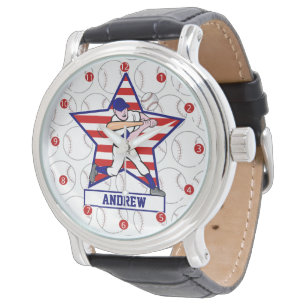 Personalisierte US Flagge Baseball Batter v1 Armbanduhr