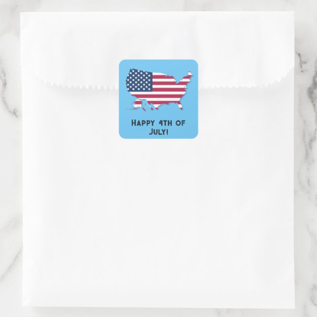 Personalisierte US-Karte und Flaggen Red White Blu Quadratischer Aufkleber (Tasche)