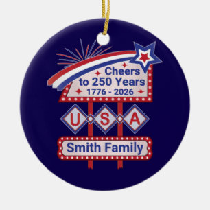 Personalisierte USA 250 – Patriotische Retro-Marki Keramik Ornament