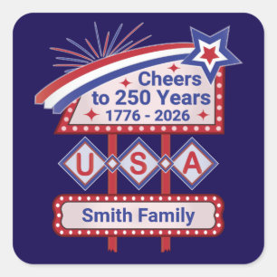 Personalisierte USA 250–Patriotische Retro-Markise Quadratischer Aufkleber