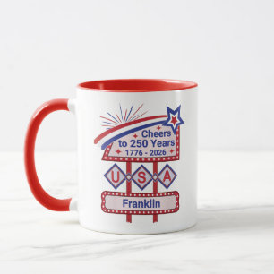 Personalisierte USA 250–Patriotische Retro-Markise Tasse