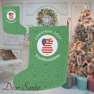 Personalisierte USA-Engel-Weihnachtsflagge Rote Ha Großer Weihnachtsstrumpf