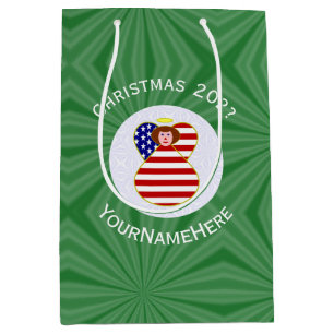 Personalisierte USA-Engel-Weihnachtsflagge Rote Ha Mittlere Geschenktüte