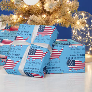 Personalisierte USA Flag, Map Happy 4. Juli Blue Geschenkpapier