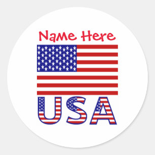 Personalisierte USA-Flagge Name Rund Runder Aufkleber