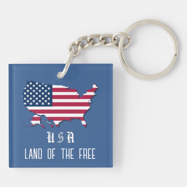 Personalisierte USA-Flagge über Karte in Denim Blu Schlüsselanhänger (Rückseite)