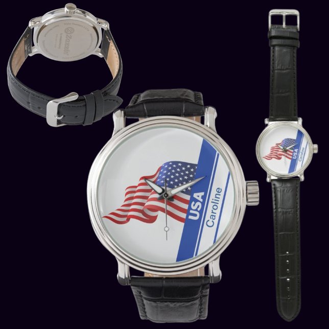 Personalisierte USA-Patriotikflagge Armbanduhr (Von Creator hochgeladen)