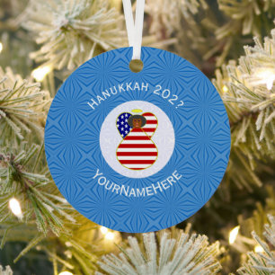 Personalisierte USA Schwarz Engel Chanukka-Flagge Ornament Aus Metall
