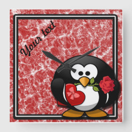 Personalisierte Valentine Pinguin-Wall-Uhr Quadratische Wanduhr