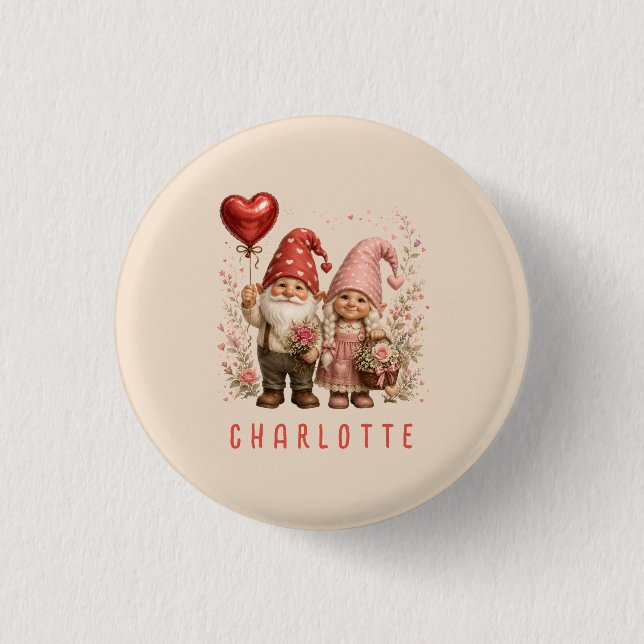 Personalisierte Valentins-Gnome Custom Button (Vorderseite)