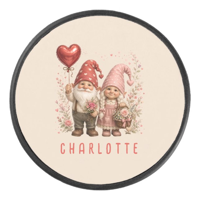 Personalisierte Valentins-Gnome Custom Eishockey Puck (Vorderseite)