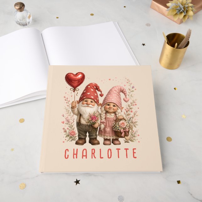 Personalisierte Valentins-Gnome Custom Gästebuch (Vorderseite offen)