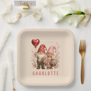 Personalisierte Valentins-Gnome Custom Pappteller