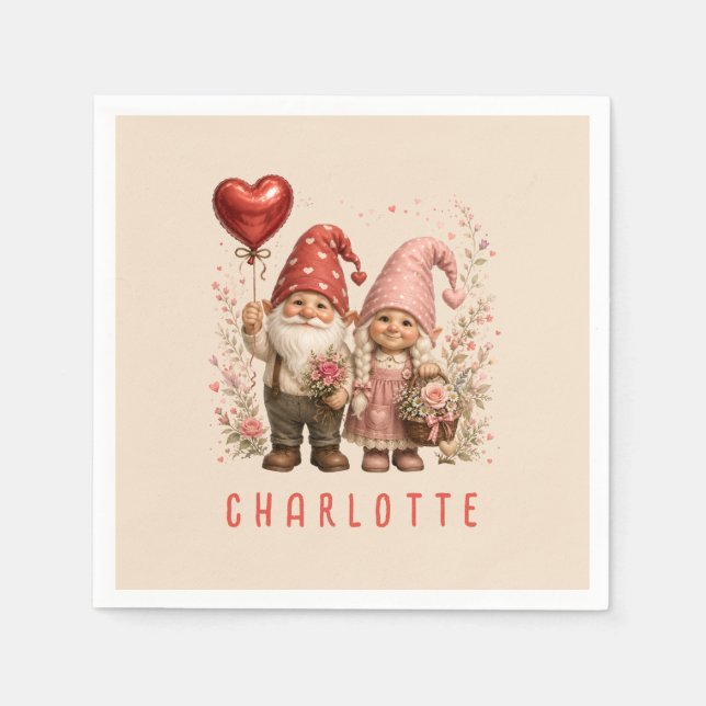 Personalisierte Valentins-Gnome Custom Serviette (Vorderseite)