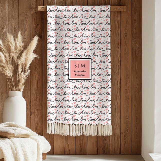 Personalisierte Valentinsdecke Rosa Schwarze Herze Fleecedecke (Personalized Valentine Blanket Pink Black Hearts Love)