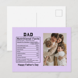 Personalisierte Vatertag-Vater-Ernährungsfakten  Postkarte