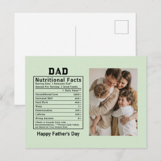 Personalisierte Vatertags-Dad-Ernährungsfakten Postkarte