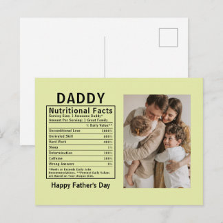Personalisierte Vatertags-Daddy-Ernährungsfakten  Postkarte