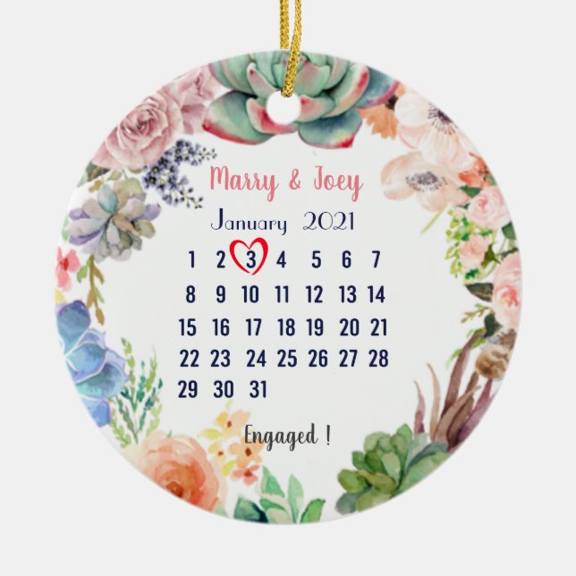 Personalisierte Verlobte Hochzeit 3 von 31 Keramik Ornament (Vorne)