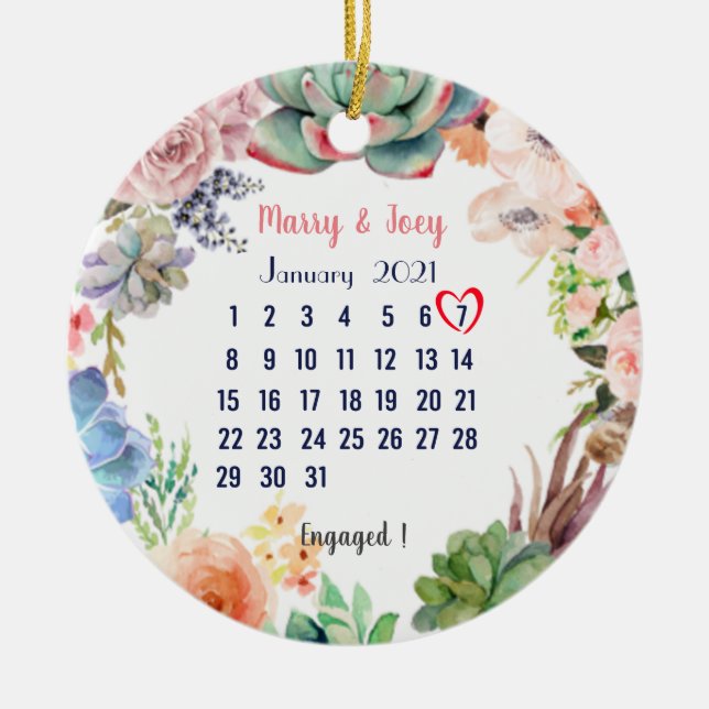 Personalisierte Verlobte Hochzeit Datum 7 von 31 Keramik Ornament (Vorne)