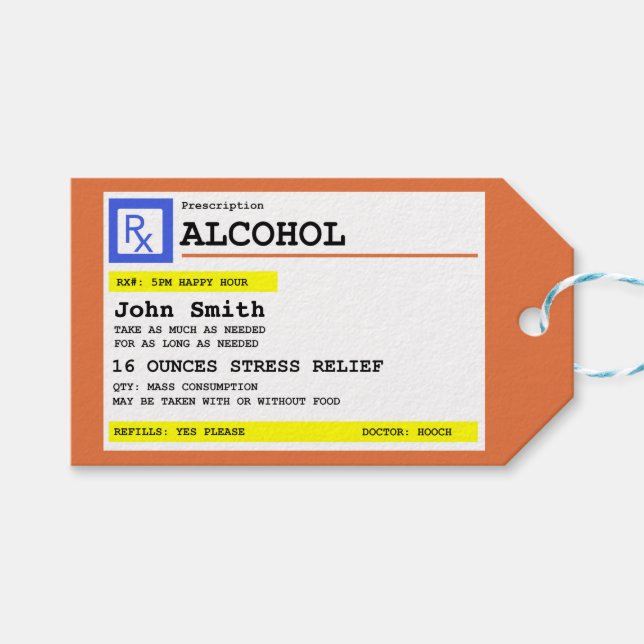 Personalisierte Verschreibung Humorer Alkohol Geschenkanhänger (Vorderseite (Horizontal))