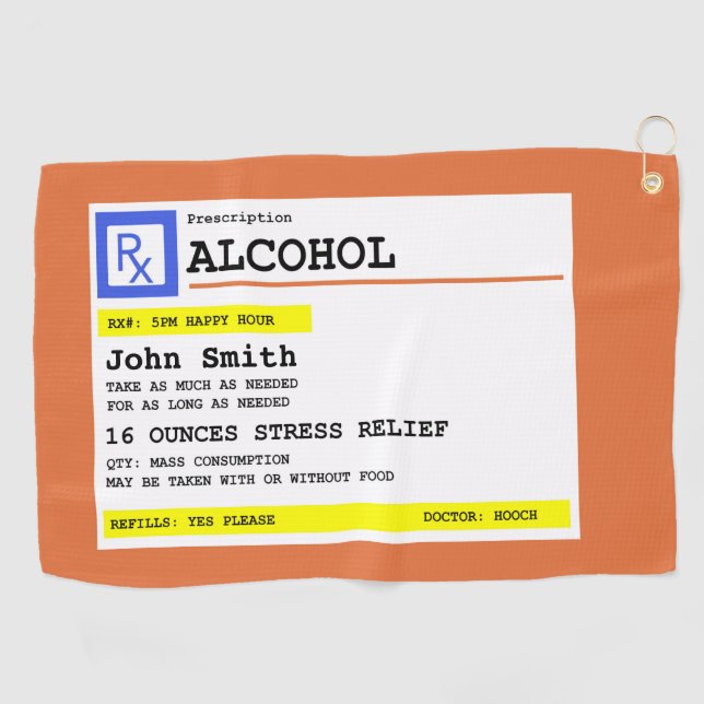 Personalisierte Verschreibungspflicht Alkohol Humo Golfhandtuch (Horizontal)