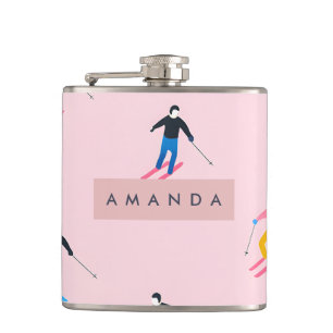 Personalisierte Verspielte Pastell Skifahrer Retro Flachmann