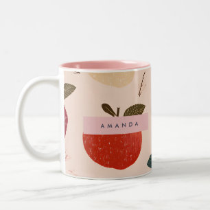 Personalisierte verspielte rote Apfelernte Zweifarbige Tasse