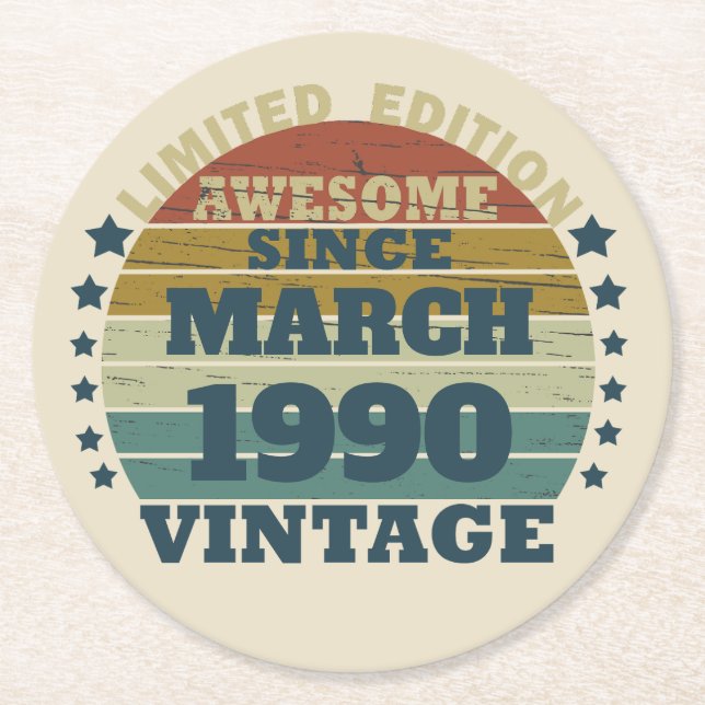 Personalisierte Vintage 35. Geburtstagsparty Runder Pappuntersetzer (Vorderseite)
