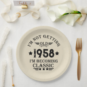 Personalisierte Vintage 65. Geburtstagsparty Pappteller