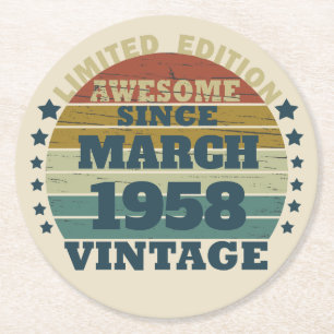 Personalisierte Vintage 65. Geburtstagsparty Runder Pappuntersetzer