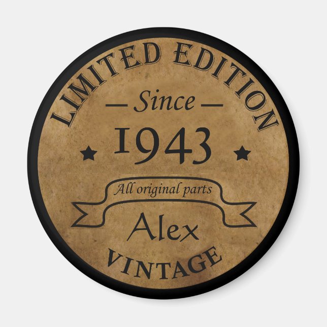 Personalisierte Vintage 90. Geburtstagsparty Magnet (Vorne)