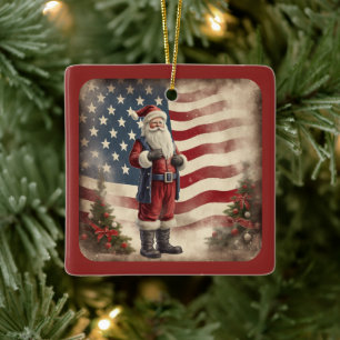 Personalisierte Vintage amerikanische Fahne Weihna Keramikornament