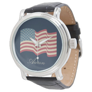 Personalisierte Vintage amerikanische Flag Watch Armbanduhr