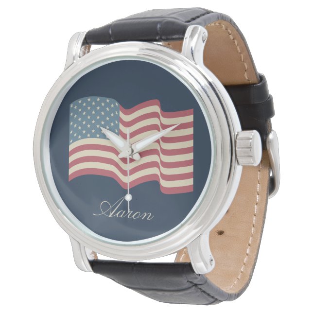 Personalisierte Vintage amerikanische Flag Watch Armbanduhr (Schrägansicht)