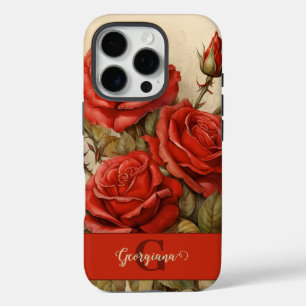 Personalisierte Vintage Aquarellblumen-Rote Rosen iPhone 16 Pro Hülle