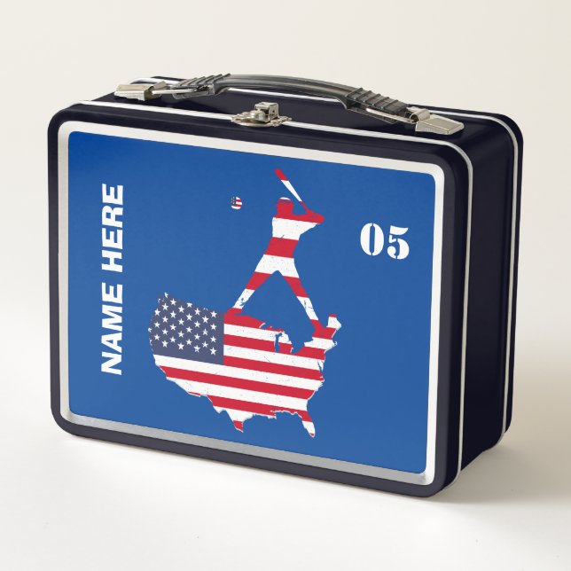 Personalisierte Vintage Baseballnummer Metall Brotdose (Vorderseite)