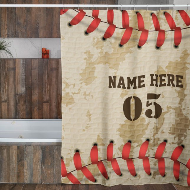 Personalisierte Vintage Baseballnummer Retro Duschvorhang (Von Creator hochgeladen)