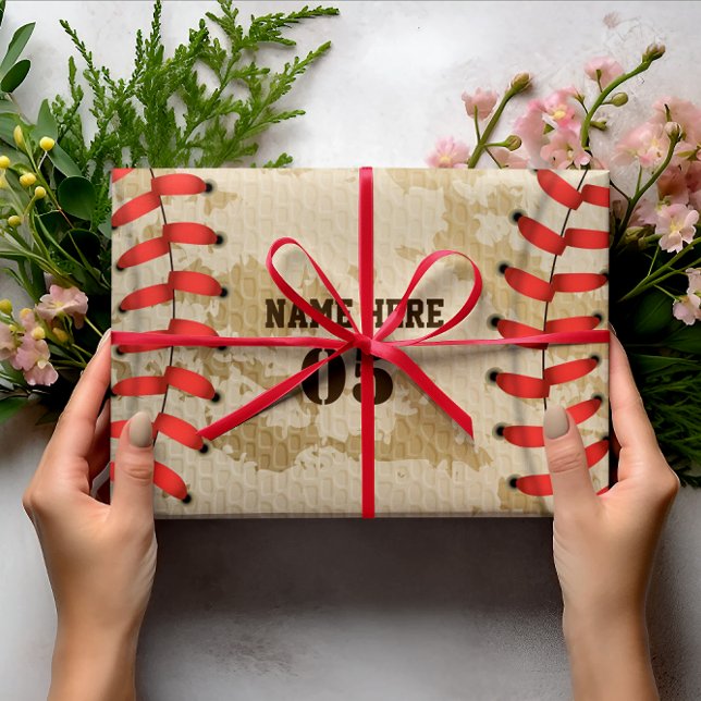 Personalisierte Vintage Baseballnummer Retro Geschenkpapier Set (Von Creator hochgeladen)