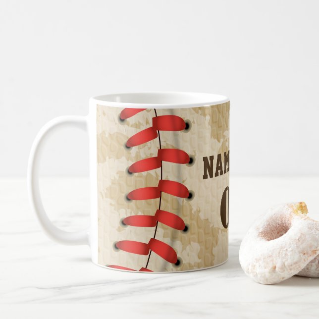 Personalisierte Vintage Baseballnummer Retro Kaffeetasse (Mit Donut)