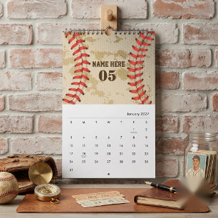 Personalisierte Vintage Baseballnummer Retro Kalender