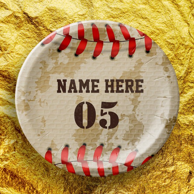Personalisierte Vintage Baseballnummer Retro Pappteller (Von Creator hochgeladen)