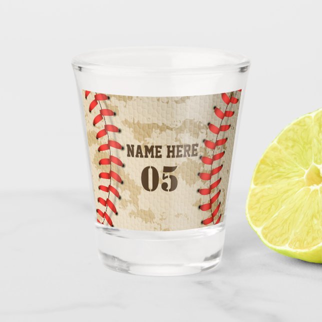 Personalisierte Vintage Baseballnummer Retro Schnapsglas (Vorderseite)