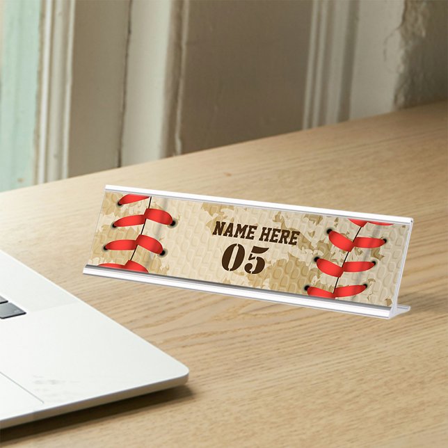 Personalisierte Vintage Baseballnummer Retro Schreibtischnamensplakette (Von Creator hochgeladen)