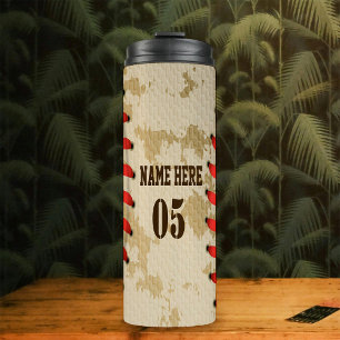 Personalisierte Vintage Baseballnummer Retro Thermosbecher