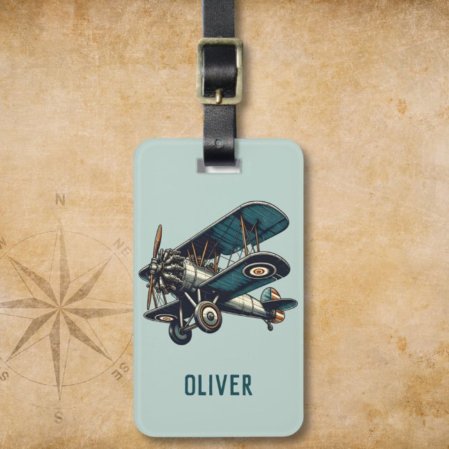 Personalisierte Vintage Biplane Gepäckanhänger (Von Creator hochgeladen)