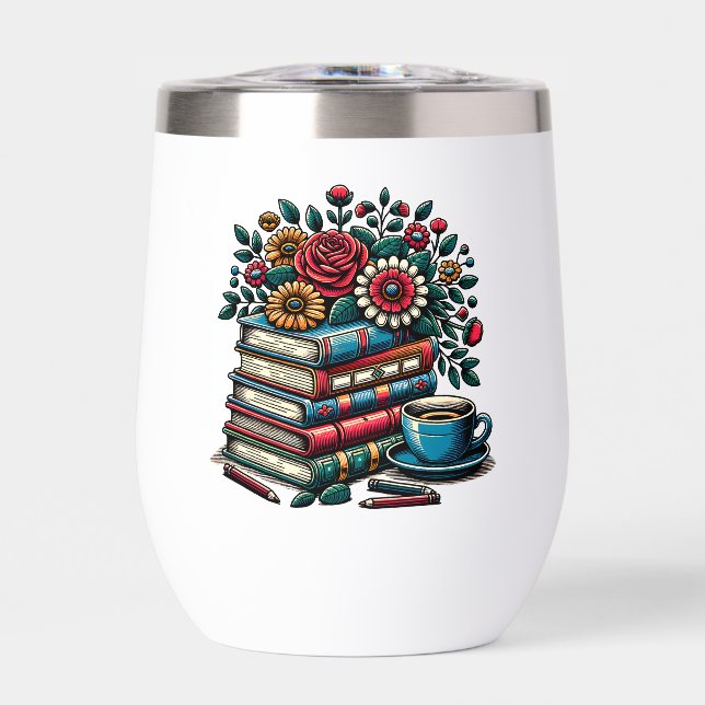 Personalisierte Vintage Bücher, Kaffee und Blume (Vorderseite)
