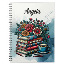 Personalisierte Vintage Bücher, Kaffee und Blume