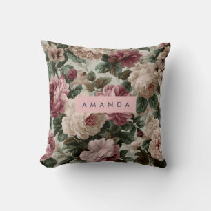 Personalisierte Vintage Burgund- und Garten-Rose Kissen
