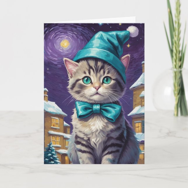 Personalisierte Vintage Cat Xmas Karte (Vorderseite)
